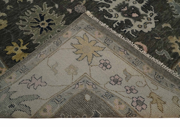 Living Room Rug 5x8, 6x9, 8x10, 9x12, 10x14 and 12x15 Hand Knotted Charcoal and Beige Traditional Vintage Persian Style Antique Wool Rug | TRDCP734 - The Rug Decor