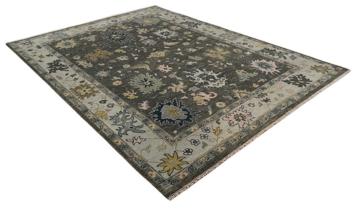 Living Room Rug 5x8, 6x9, 8x10, 9x12, 10x14 and 12x15 Hand Knotted Charcoal and Beige Traditional Vintage Persian Style Antique Wool Rug | TRDCP734 - The Rug Decor