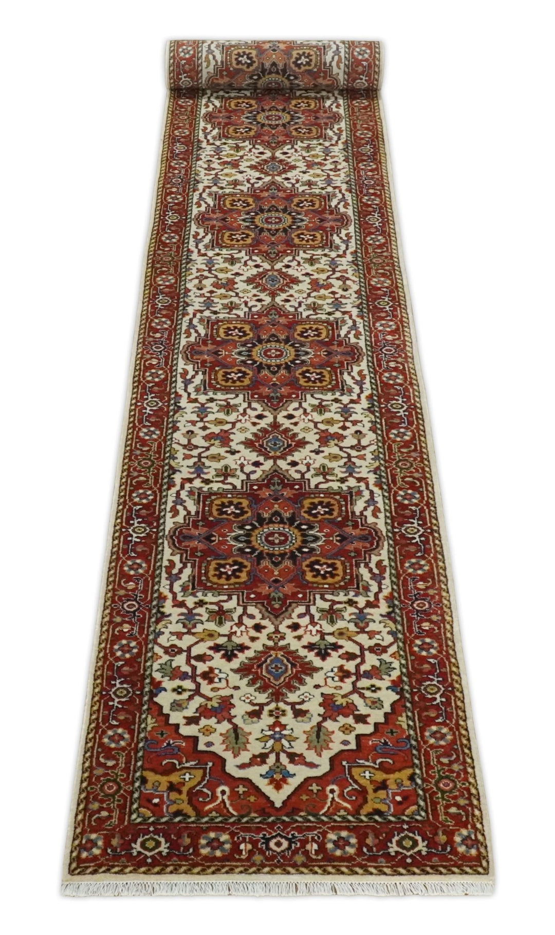 Long 20 feet runner Brown and Ivory Traditional Hallway Rug wool area rug - The Rug Decor