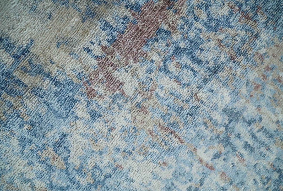 Luxury 8x10 Hand knotted Blue, Ivory and Brown Abstract wool and Silk Blended Area Rug - The Rug Decor