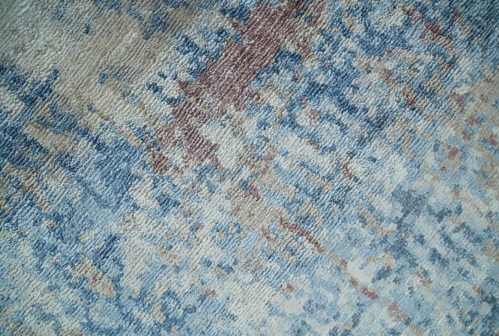 Luxury 8x10 Hand knotted Blue, Ivory and Brown Abstract wool and Silk Blended Area Rug - The Rug Decor