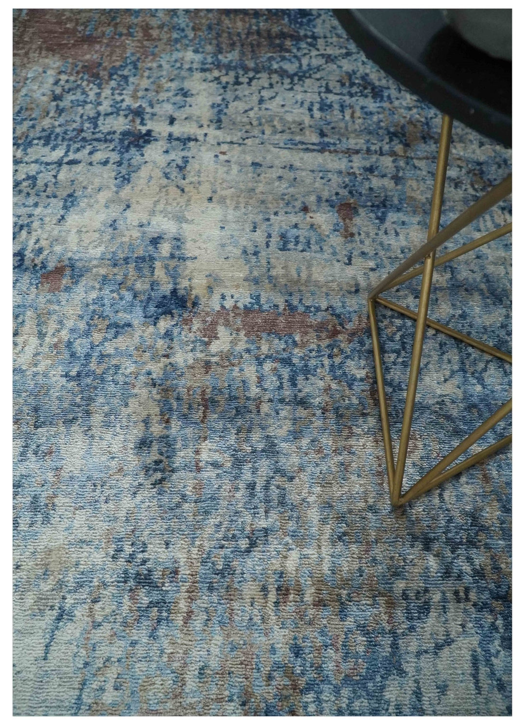 Luxury 8x10 Hand knotted Blue, Ivory and Brown Abstract wool and Silk Blended Area Rug - The Rug Decor