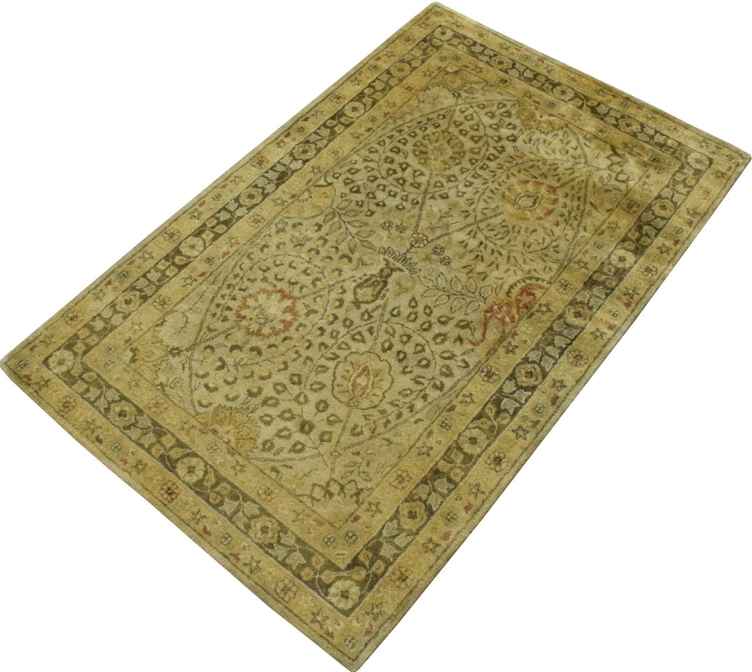 Luxury Antique Camel and Brown Floral Wool Area Rug | TUF29 - The Rug Decor