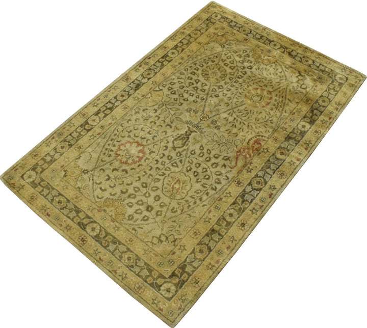 Luxury Antique Camel and Brown Floral Wool Area Rug | TUF29 - The Rug Decor