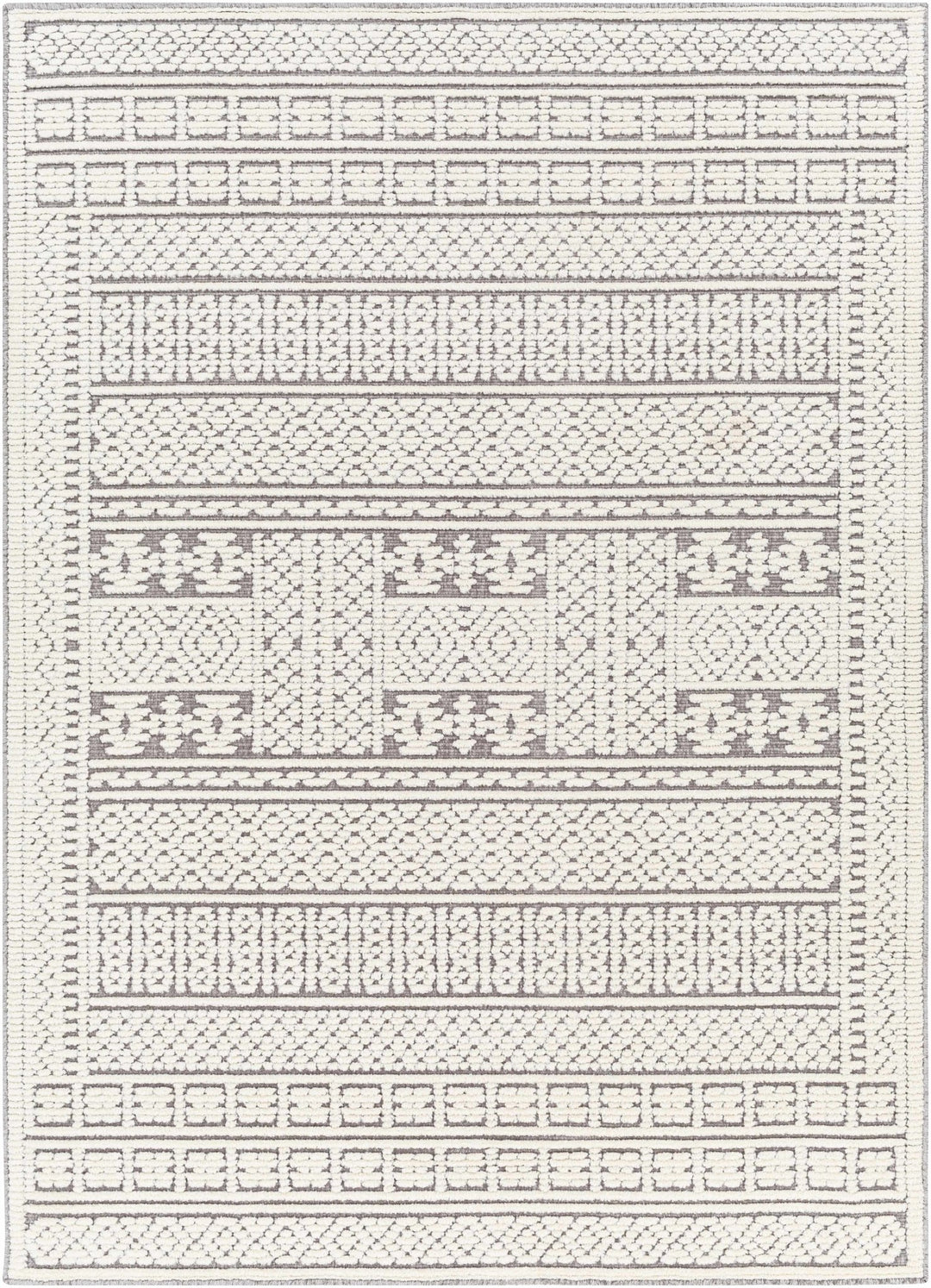 Machine Woven Carved Pattern Ivory and Dusty Mauve Premium Look Machine Washable Rug - The Rug Decor