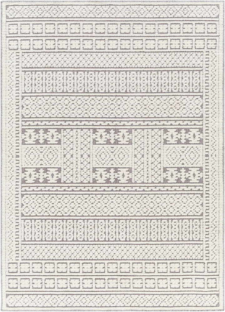 Machine Woven Carved Pattern Ivory and Dusty Mauve Premium Look Machine Washable Rug - The Rug Decor
