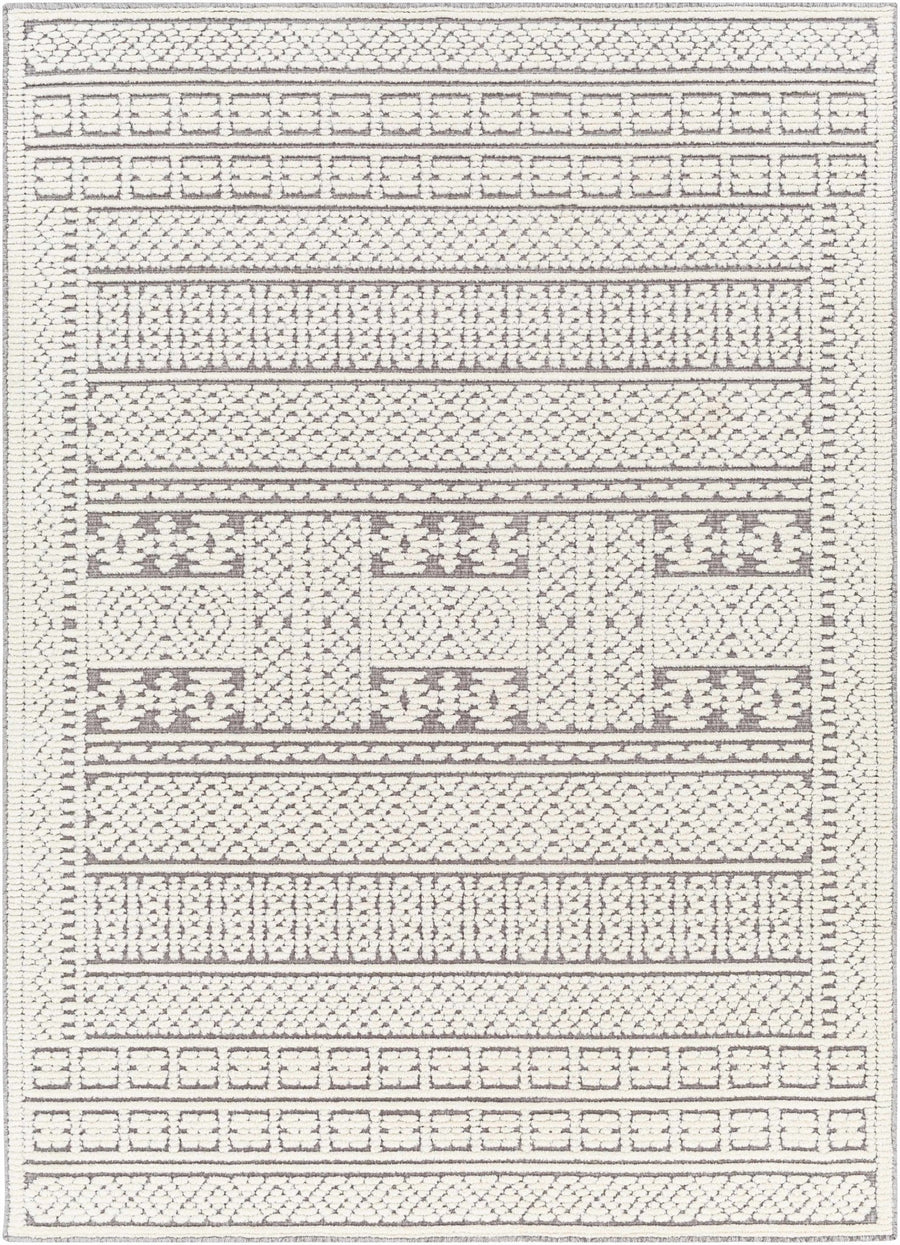 Machine Woven Carved Pattern Ivory and Dusty Mauve Premium Look Machine Washable Rug - The Rug Decor
