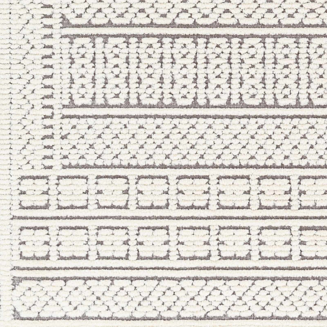 Machine Woven Carved Pattern Ivory and Dusty Mauve Premium Look Machine Washable Rug - The Rug Decor