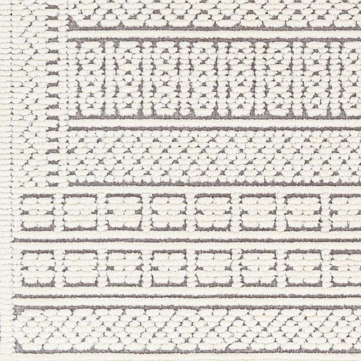 Machine Woven Carved Pattern Ivory and Dusty Mauve Premium Look Machine Washable Rug - The Rug Decor