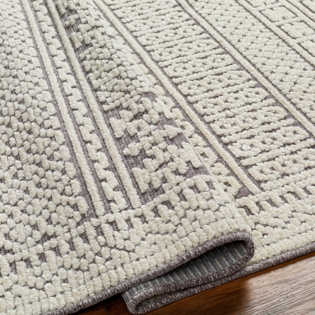 Machine Woven Carved Pattern Ivory and Dusty Mauve Premium Look Machine Washable Rug - The Rug Decor