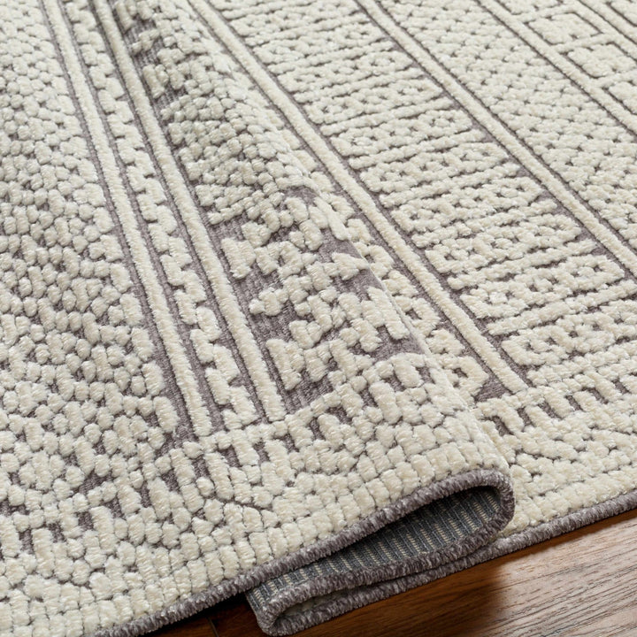 Machine Woven Carved Pattern Ivory and Dusty Mauve Premium Look Machine Washable Rug - The Rug Decor