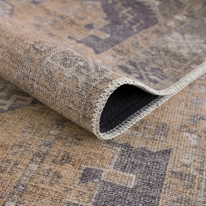 Machine Woven Peach, Silver, Blue and Brown Traditional Machine washable Turkish Rug - The Rug Decor