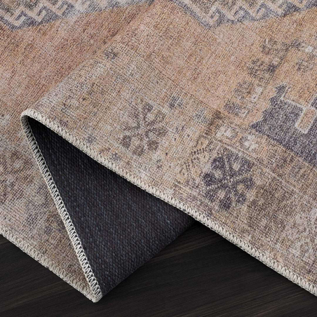 Machine Woven Peach, Silver, Blue and Brown Traditional Machine washable Turkish Rug - The Rug Decor