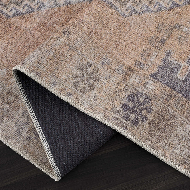 Machine Woven Peach, Silver, Blue and Brown Traditional Machine washable Turkish Rug - The Rug Decor