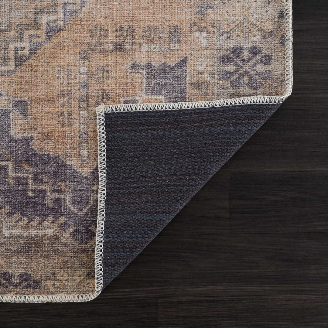 Machine Woven Peach, Silver, Blue and Brown Traditional Machine washable Turkish Rug - The Rug Decor
