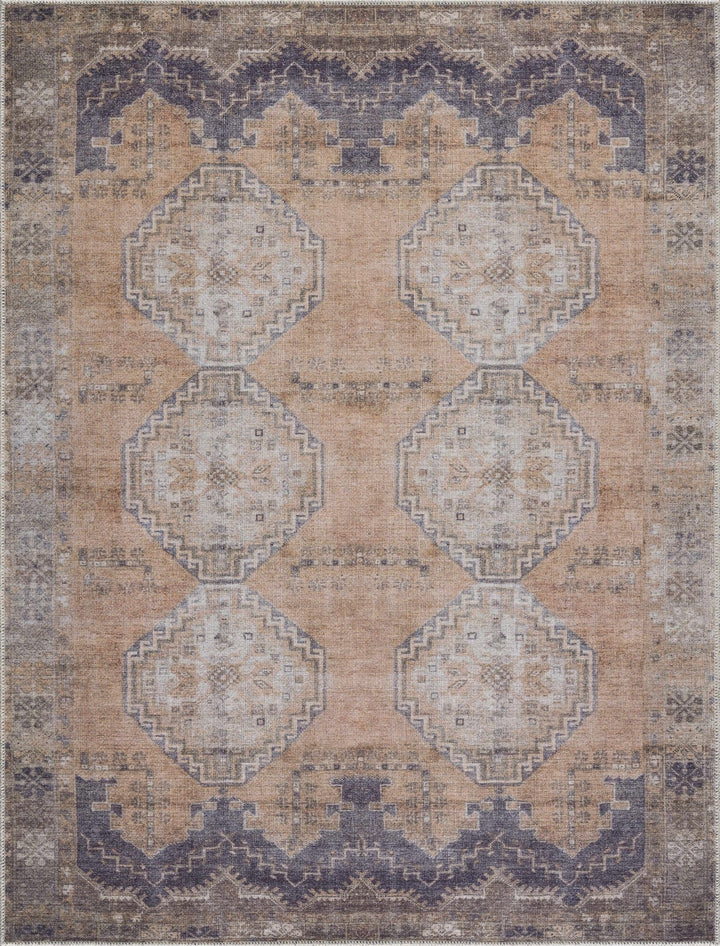 Machine Woven Peach, Silver, Blue and Brown Traditional Machine washable Turkish Rug - The Rug Decor