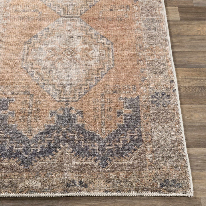 Machine Woven Peach, Silver, Blue and Brown Traditional Machine washable Turkish Rug - The Rug Decor