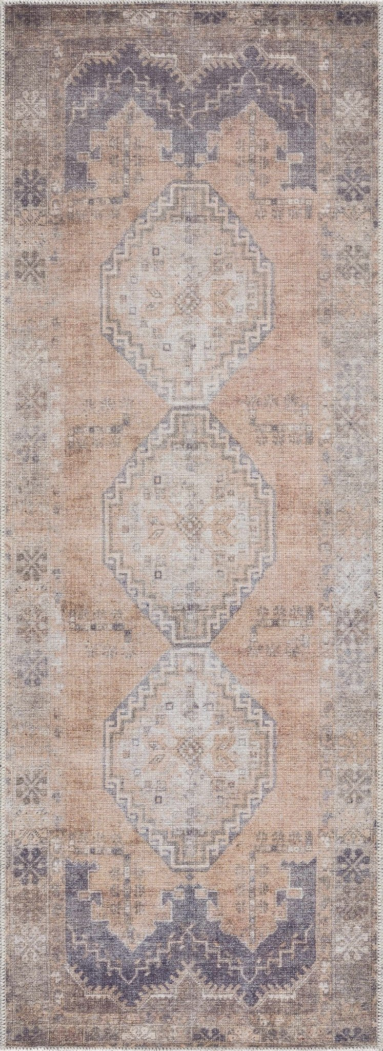 Machine Woven Peach, Silver, Blue and Brown Traditional Machine washable Turkish Rug - The Rug Decor