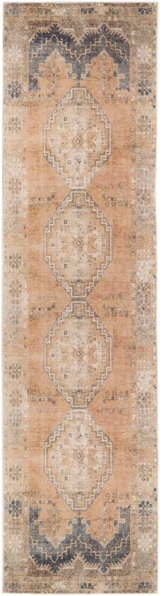 Machine Woven Peach, Silver, Blue and Brown Traditional Machine washable Turkish Rug - The Rug Decor