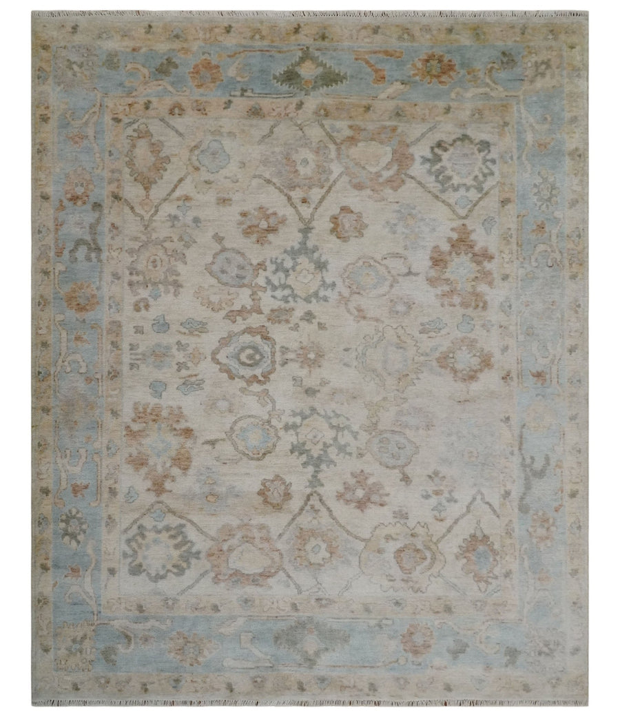 Made to Order Hand Knotted Ivory, Silver and Brown Traditional Antique Style Wool Area Rug - The Rug Decor