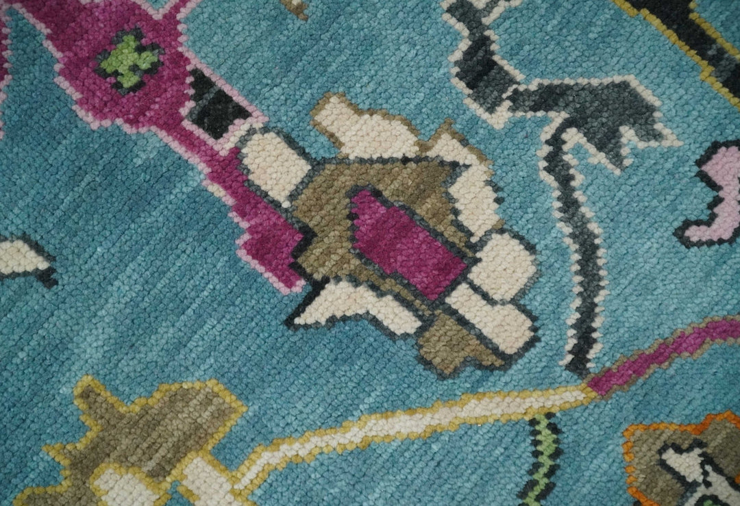 Made to Order Traditional Blue and Ivory Vibrant colorful Hand knotted Oushak wool area rug - The Rug Decor