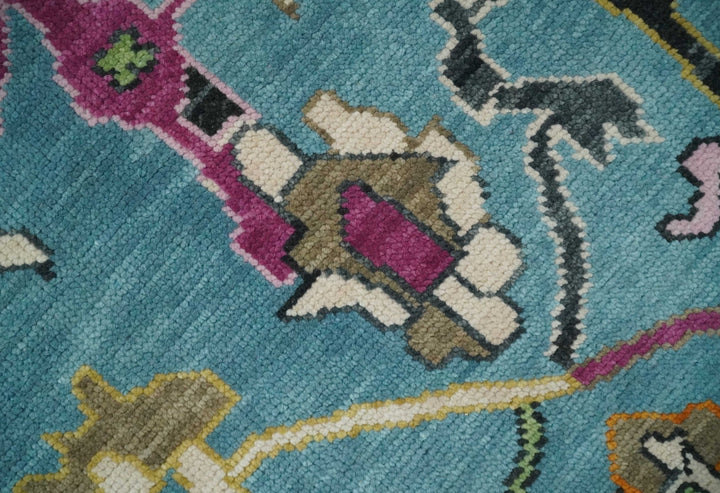 Made to Order Traditional Blue and Ivory Vibrant colorful Hand knotted Oushak wool area rug - The Rug Decor