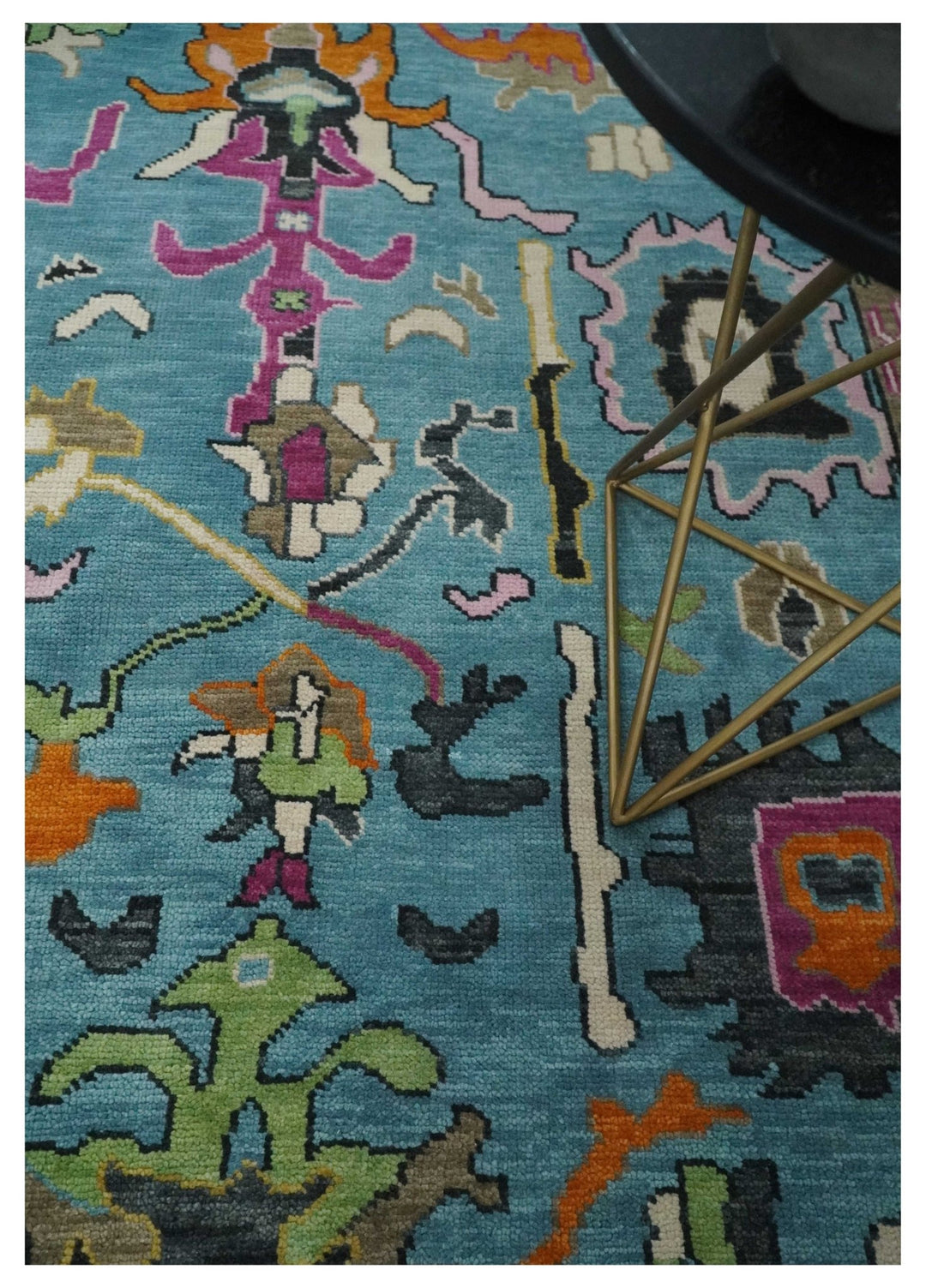 Made to Order Traditional Blue and Ivory Vibrant colorful Hand knotted Oushak wool area rug - The Rug Decor