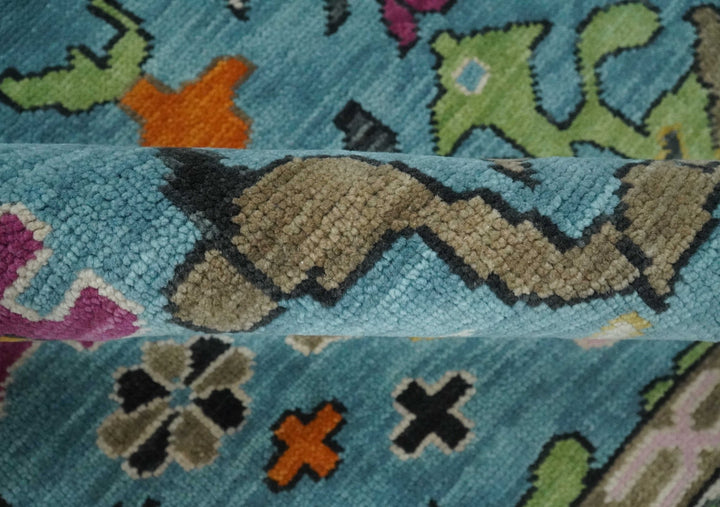 Made to Order Traditional Blue and Ivory Vibrant colorful Hand knotted Oushak wool area rug - The Rug Decor