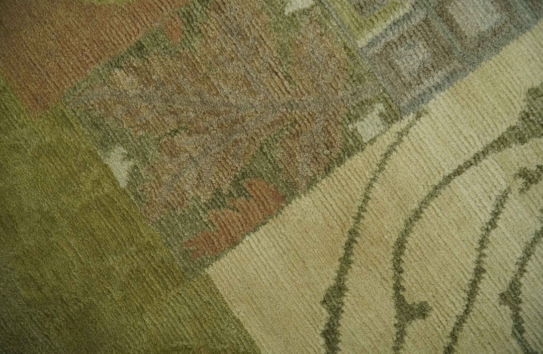 Mainstays Traditional Leaf Block Print Olive, Beige, Rust and Brown 6x8 Indoor wool Area Rug - The Rug Decor
