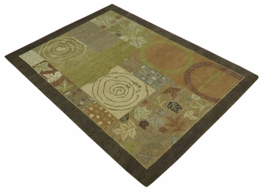 Mainstays Traditional Leaf Block Print Olive, Beige, Rust and Brown 6x8 Indoor wool Area Rug - The Rug Decor