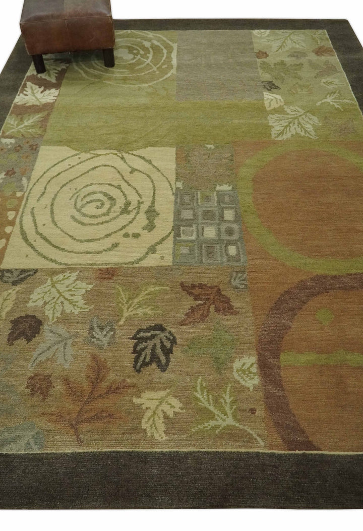 Mainstays Traditional Leaf Block Print Olive, Beige, Rust and Brown 6x8 Indoor wool Area Rug - The Rug Decor