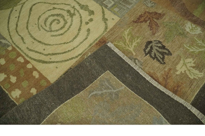 Mainstays Traditional Leaf Block Print Olive, Beige, Rust and Brown 6x8 Indoor wool Area Rug - The Rug Decor
