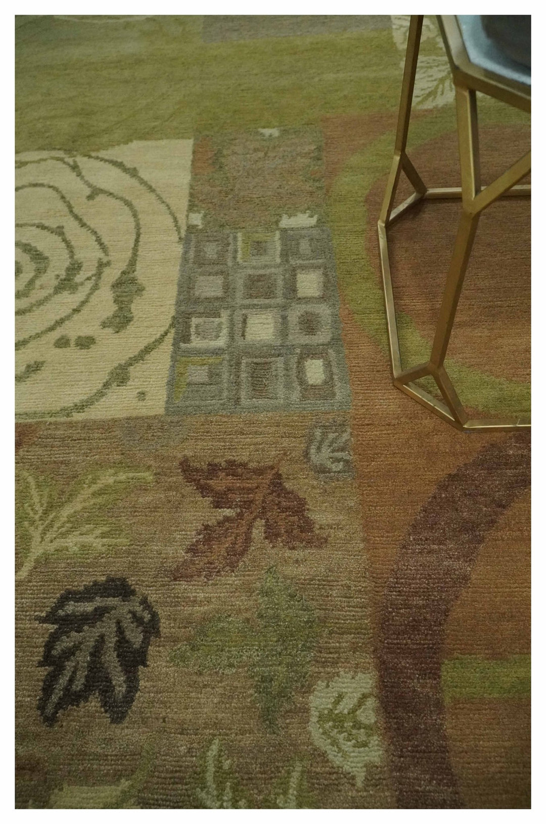 Mainstays Traditional Leaf Block Print Olive, Beige, Rust and Brown 6x8 Indoor wool Area Rug - The Rug Decor
