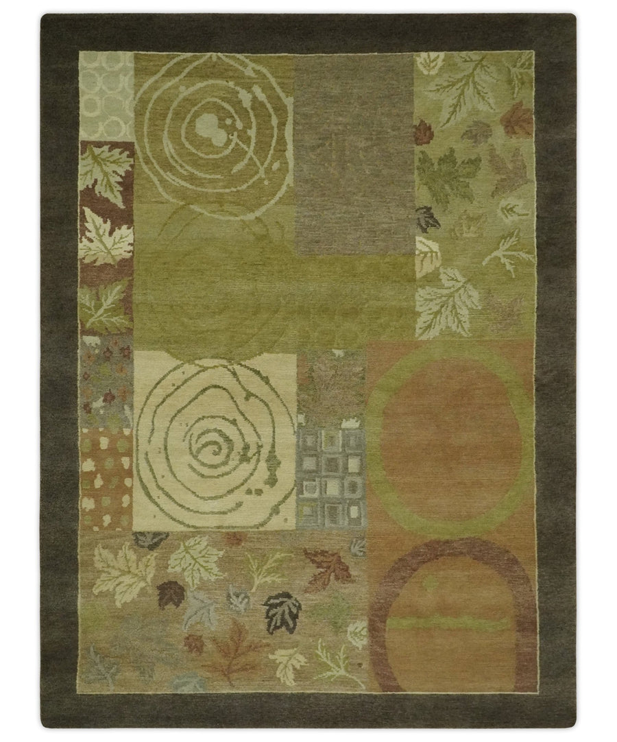 Mainstays Traditional Leaf Block Print Olive, Beige, Rust and Brown 6x8 Indoor wool Area Rug - The Rug Decor