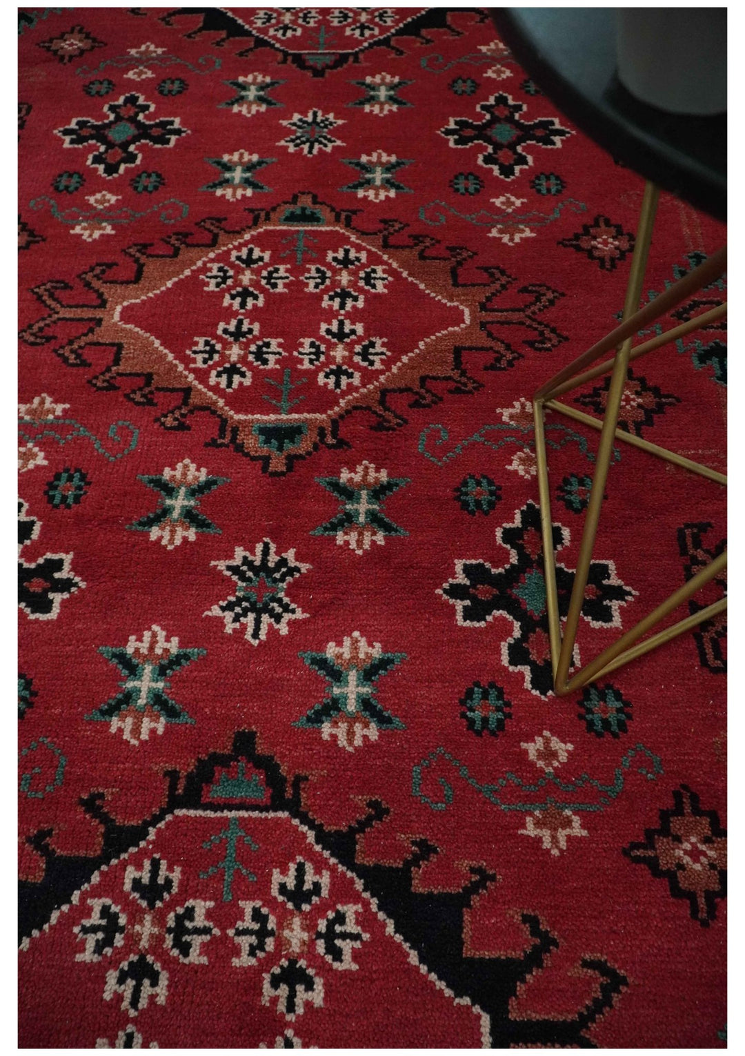 Maroon and Black Traditional Oriental Hand Knotted Custom Made wool Area Rug - The Rug Decor