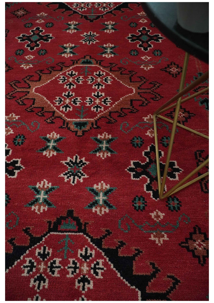 Maroon and Black Traditional Oriental Hand Knotted Custom Made wool Area Rug - The Rug Decor