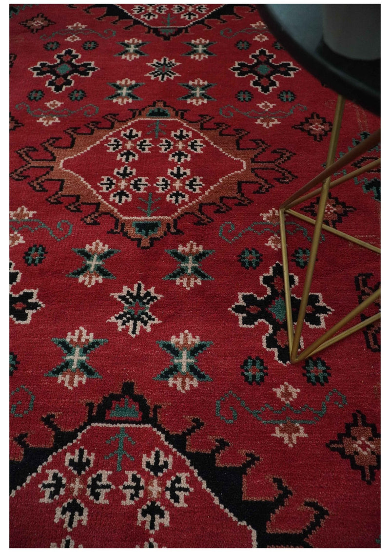 Maroon and Black Traditional Oriental Hand Knotted Custom Made wool Area Rug - The Rug Decor