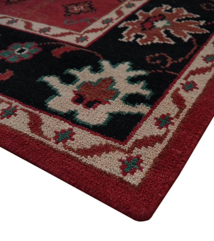 Maroon and Black Traditional Oriental Hand Knotted Custom Made wool Area Rug - The Rug Decor