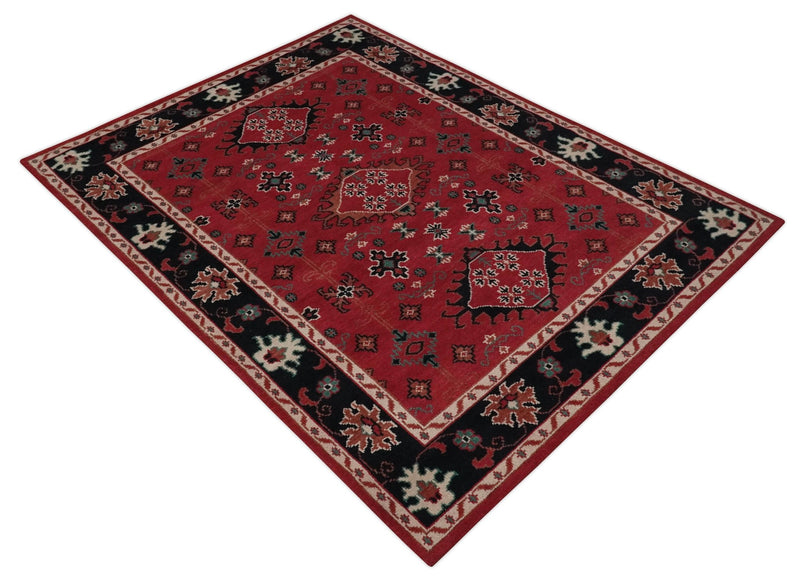 Maroon and Black Traditional Oriental Hand Knotted Custom Made wool Area Rug - The Rug Decor