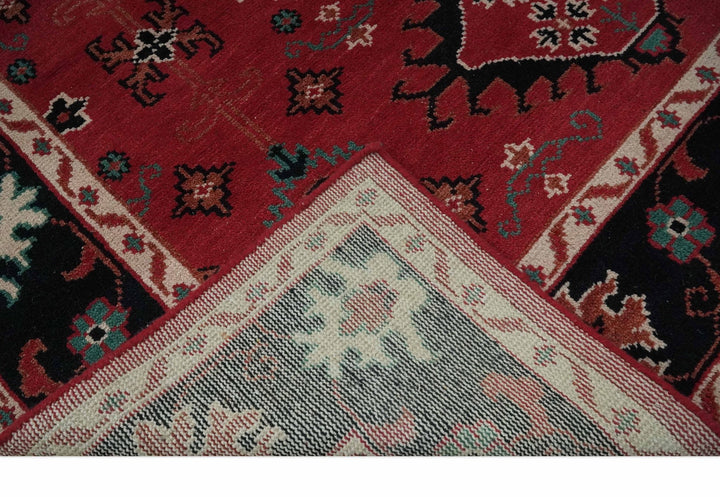 Maroon and Black Traditional Oriental Hand Knotted Custom Made wool Area Rug - The Rug Decor