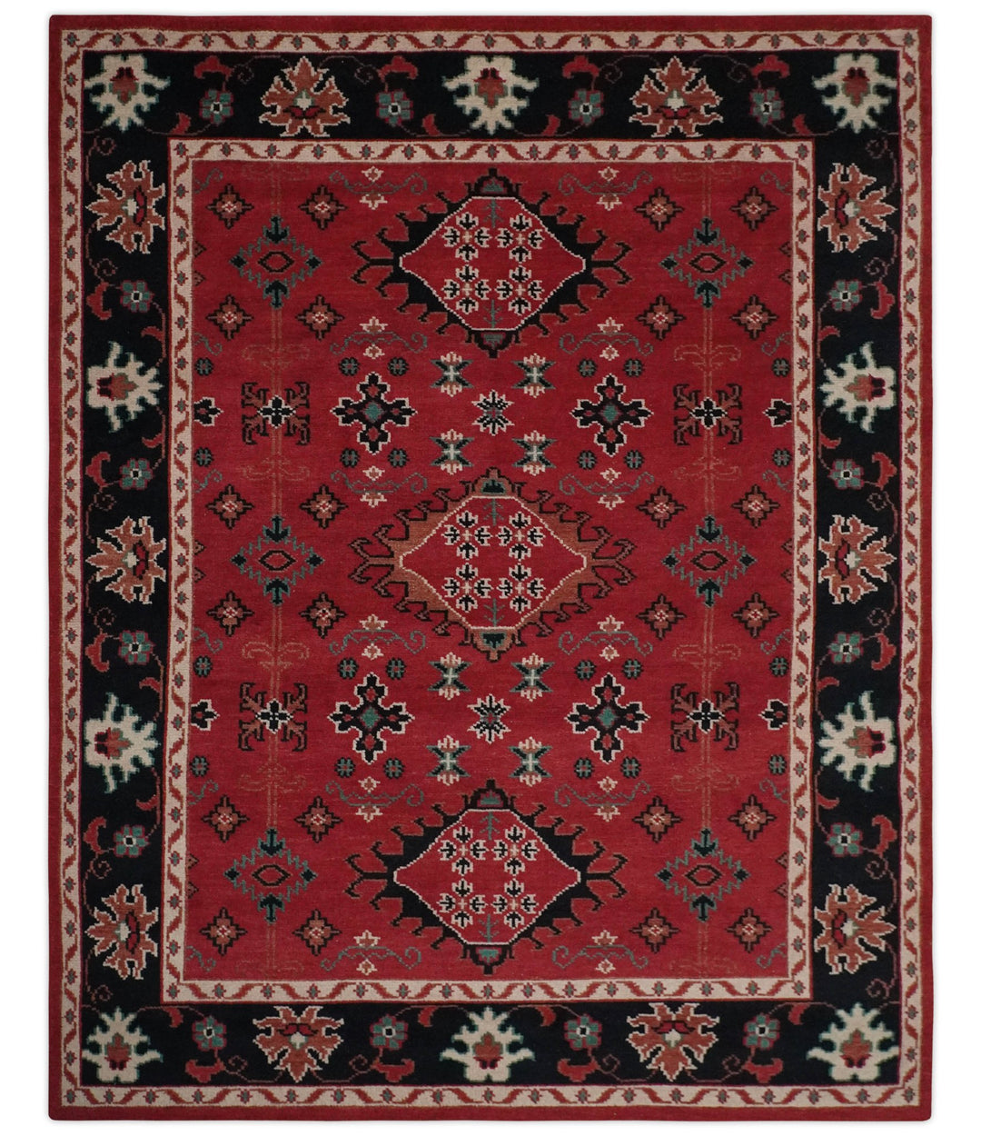 Maroon and Black Traditional Oriental Hand Knotted Custom Made wool Area Rug - The Rug Decor