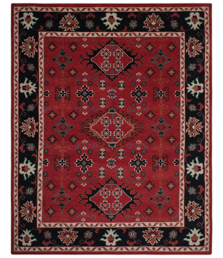 Maroon and Black Traditional Oriental Hand Knotted Custom Made wool Area Rug - The Rug Decor