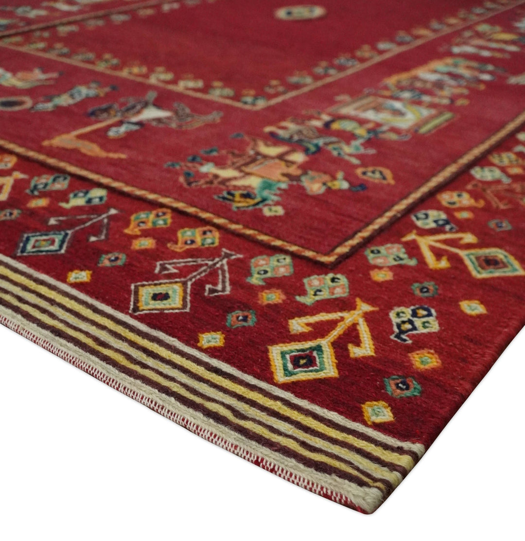 Maroon Indian Wedding, Hand Spun Wool Hand Knotted Southwestern Gabbeh Rug | KNT20 - The Rug Decor