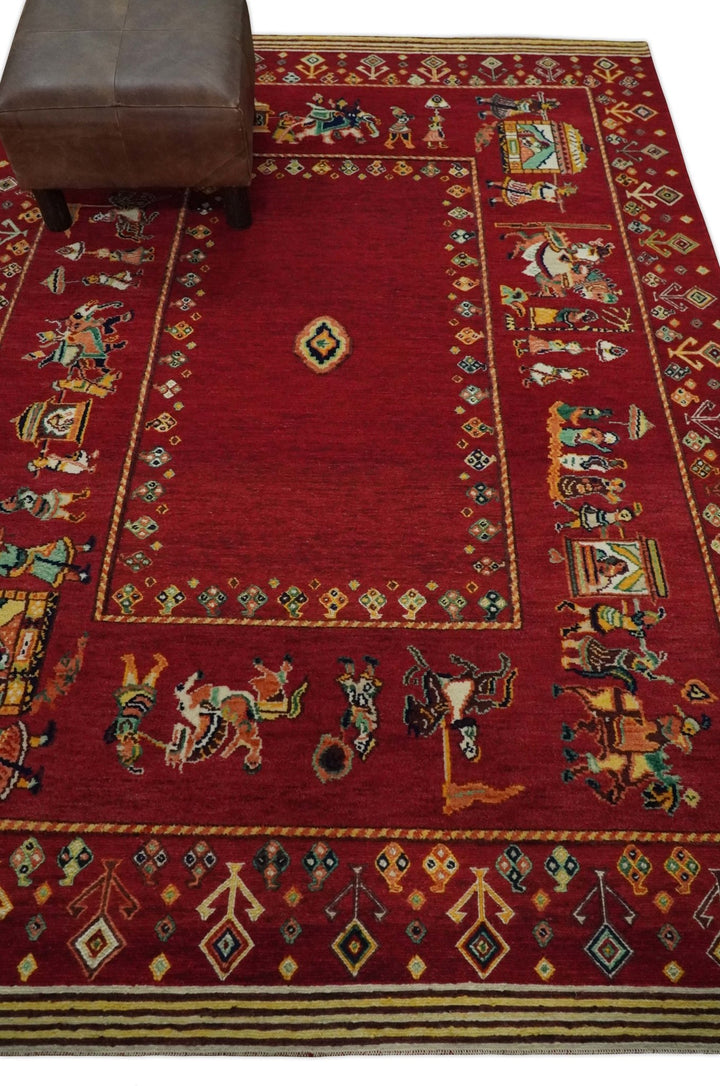 Maroon Indian Wedding, Hand Spun Wool Hand Knotted Southwestern Gabbeh Rug | KNT20 - The Rug Decor
