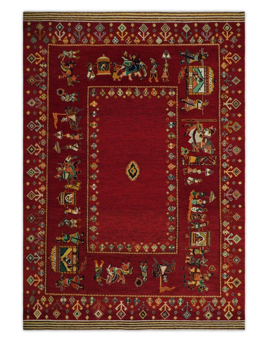 Maroon Indian Wedding, Hand Spun Wool Hand Knotted Southwestern Gabbeh Rug | KNT20 - The Rug Decor