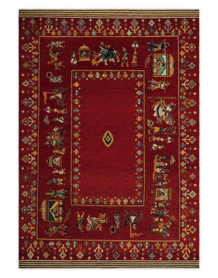 Maroon Indian Wedding, Hand Spun Wool Hand Knotted Southwestern Gabbeh Rug | KNT20 - The Rug Decor