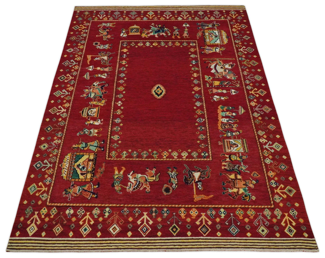 Maroon Indian Wedding, Hand Spun Wool Hand Knotted Southwestern Gabbeh Rug | KNT20 - The Rug Decor