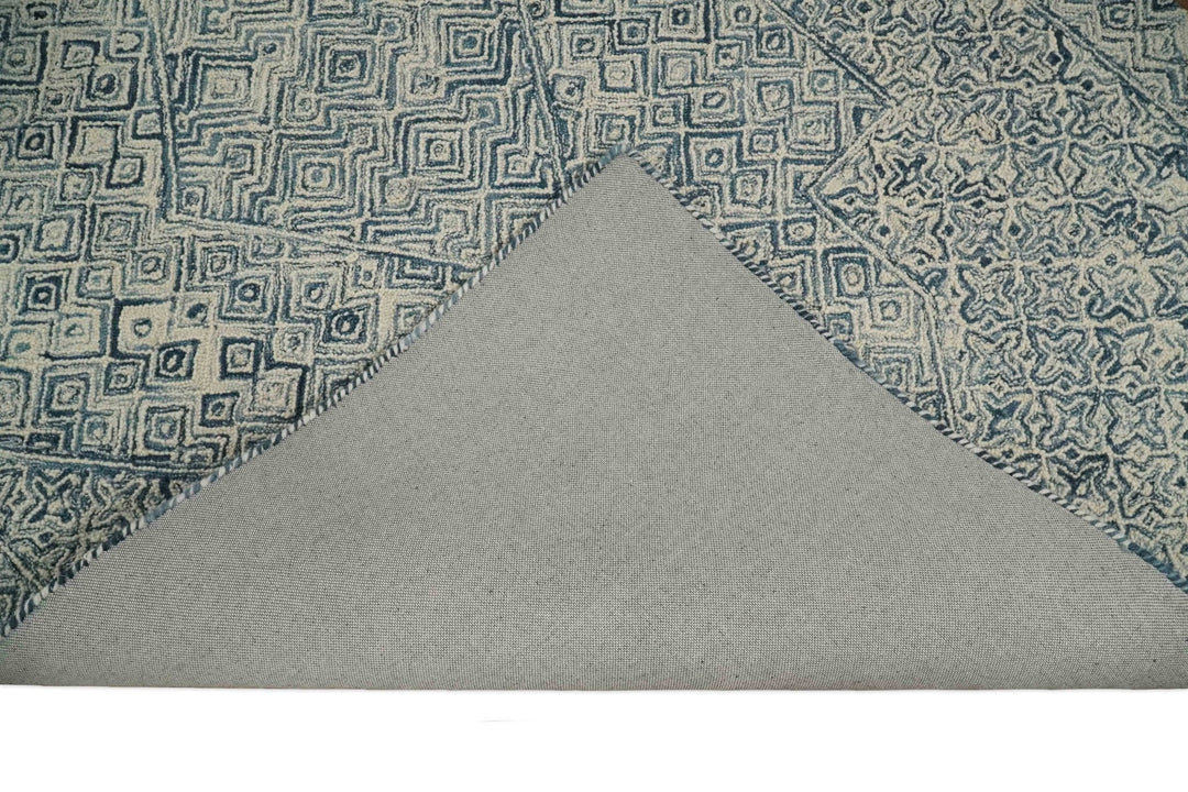 Mid Century Modern Hand Tufted 2x3, 3x5, 5x8, 6x9, 8x10 and 9x12 Woolen Beige and Blue Area Rug | MIR1 - The Rug Decor