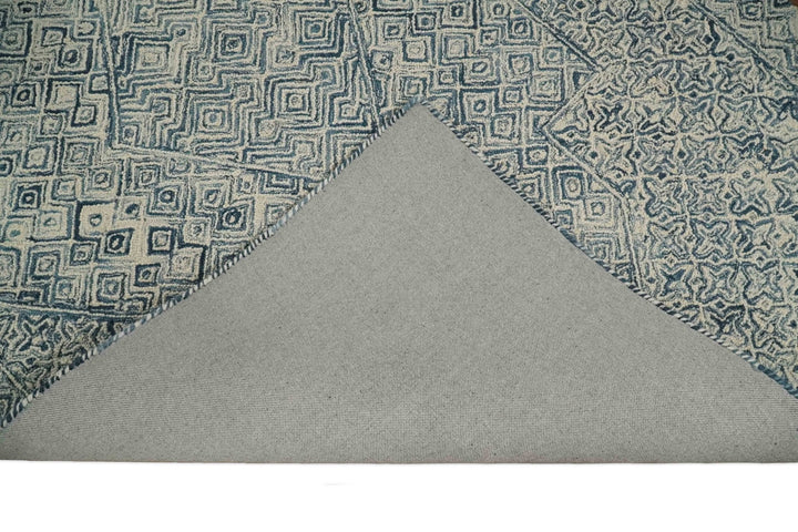 Mid Century Modern Hand Tufted 2x3, 3x5, 5x8, 6x9, 8x10 and 9x12 Woolen Beige and Blue Area Rug | MIR1 - The Rug Decor