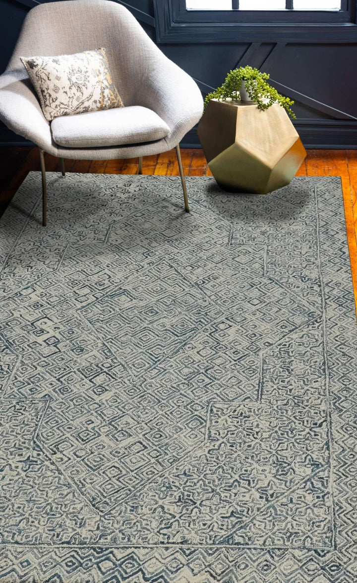 Mid Century Modern Hand Tufted 2x3, 3x5, 5x8, 6x9, 8x10 and 9x12 Woolen Beige and Blue Area Rug | MIR1 - The Rug Decor